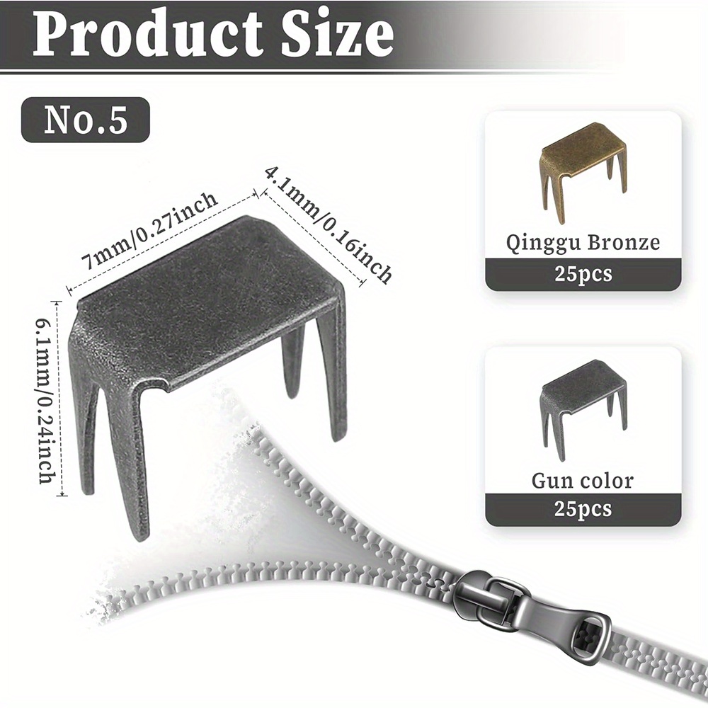 TEMU 50pcs #5 Bronze Zipper Accessories Set, Top And Bottom Stoppers, Anti-slip Zipper Locking Clips, Fasteners For Clothing, Jackets, Shoes, And