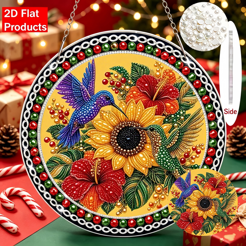 Vivid Floral and Hummingbird Acrylic Pendant, Decorative Ornament
