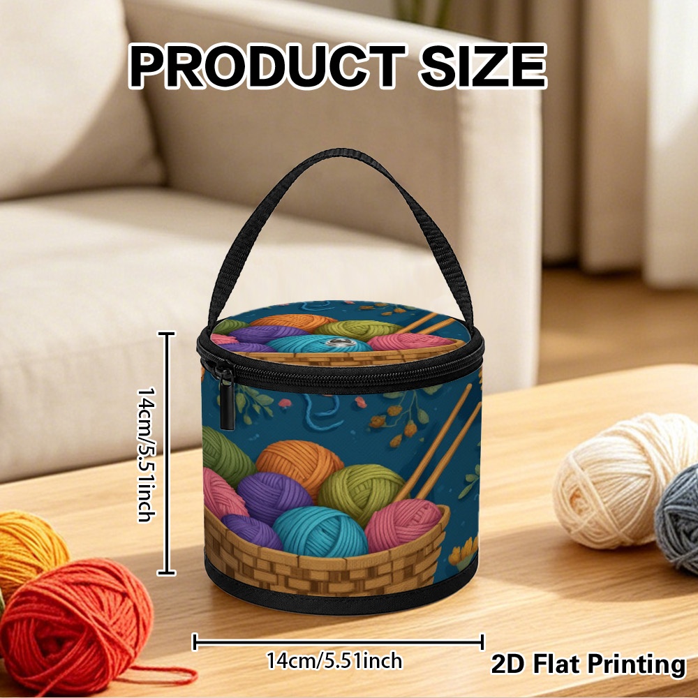 TEMU 1pc Yarn Storage Organizer, Colorful Yarn Basket And Flowers Pattern, Foldable Zipper Box With Yarn Feeding Hole, Sturdy Handle. Stores Threads,