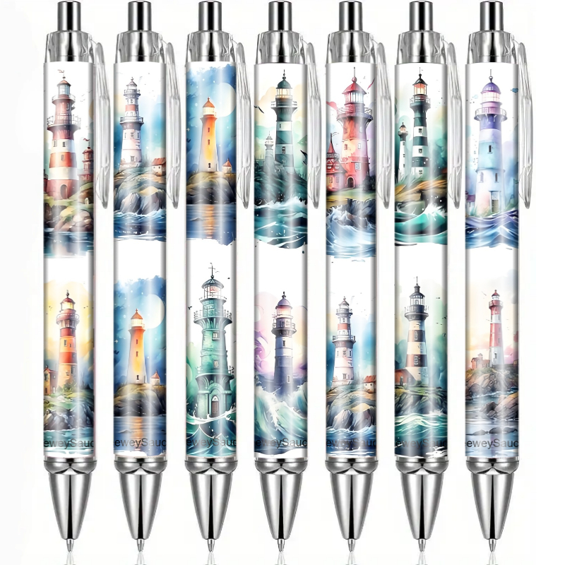Image of 7pcs Watercolor Nautical Ballpoint Pens, Durable Plastic Body, Ideal For Birthdays, Thank You Gifts, Party Favors, Office & Stationery Supplies