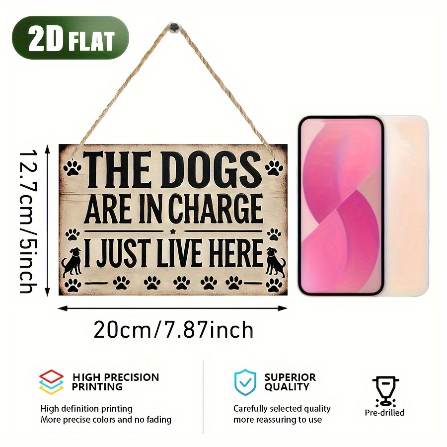 TEMU 2d Flat, 2d Flat - A Vintage Wooden Dog Tag With The "the Dog Is , I Just Live Here" - Features A Distressed Effect, , And A Dog Silhouette,