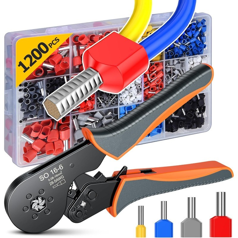 Crimping Pliers With 1200 Terminals 0.08-16mm² Non-slip Handle For Auto Repair Home Electrical Maintenance Manual Tools