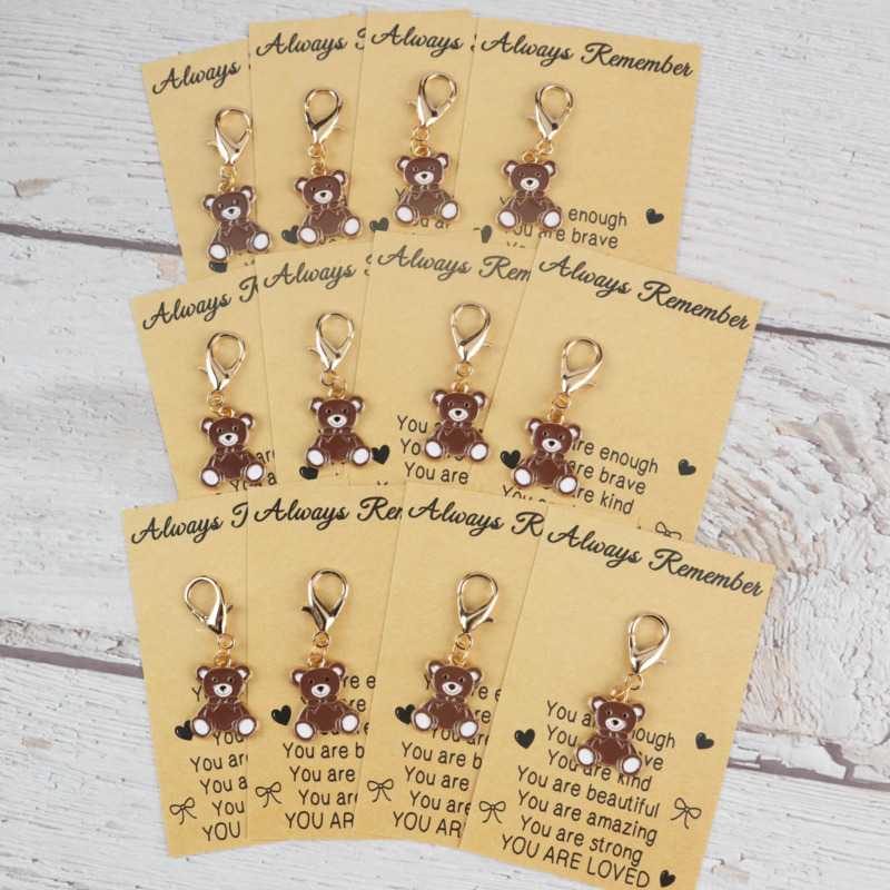 TEMU 2d Flat, 10/12pcs 2d Cute Bear Keychain Set, With A " Remember" Card, Suitable For Student Exam Encouragement, As A Birthday Gift For , To