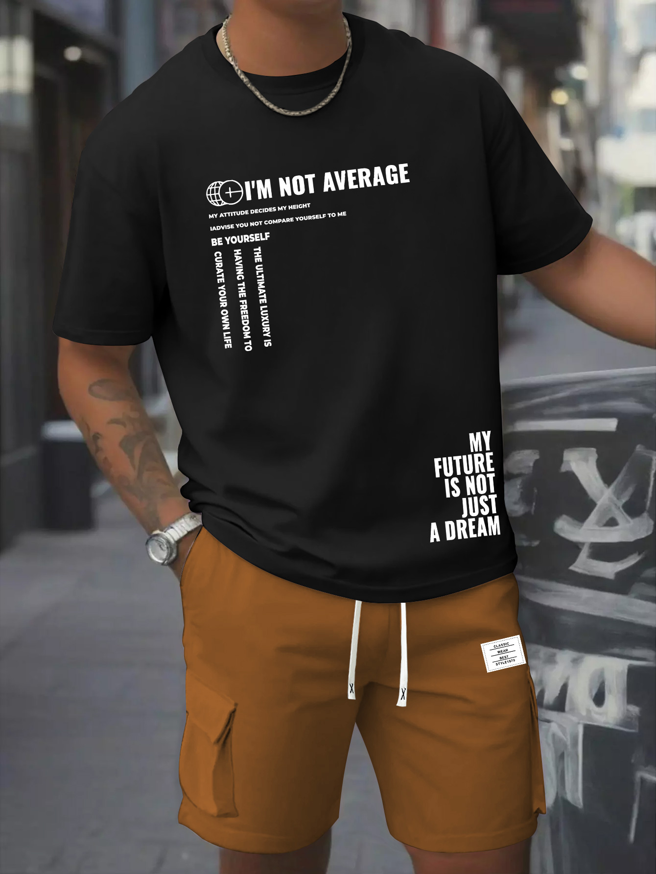 Men's Casual Two-Piece Set, Pure Cotton Round Neck Short Sleeve T-Shirt and Work Pants with Pockets