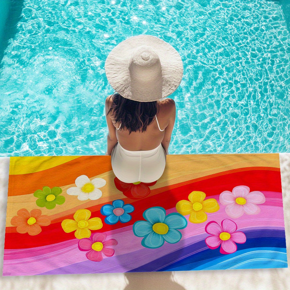 Oversized Quick-drying Beach Towel Floral And Striped Pattern Soft_voghion.com