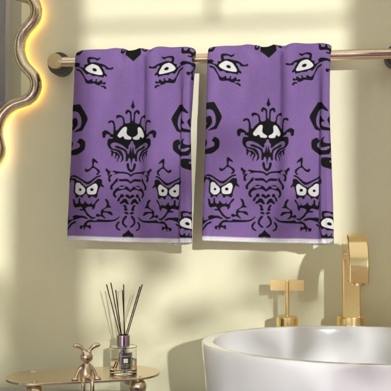 TEMU 2pcs Haunted Mansion Pattern Towels, 18x26 Inches, Super Soft Polyester, Contemporary Style, Machine Washable, Woven Decorative Towels For