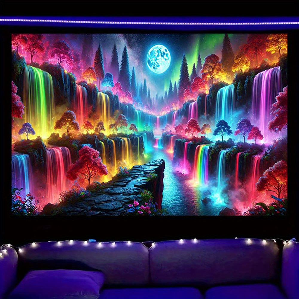 Neon Glow-in-the-dark Galaxy Tapestry Uv Reactive Blacklight Art_voghion.com