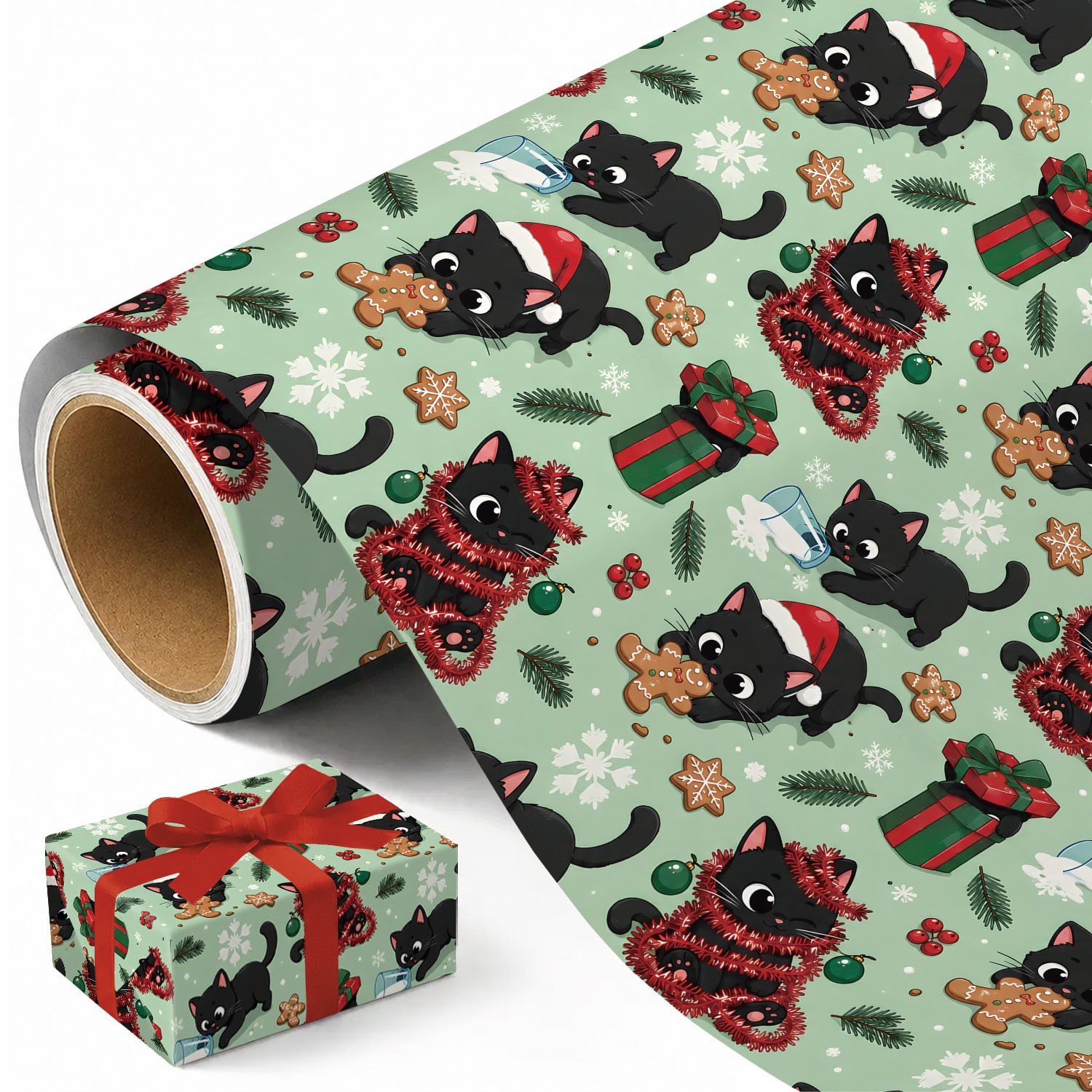 TEMU 1 Rolle grünes Weihnachtsgeschenkpapier, geeignet für Weihnachtsgeschenke, DIY-Bastelarbeiten & Partyzubehör – einseitiger Druck mit Mustern von