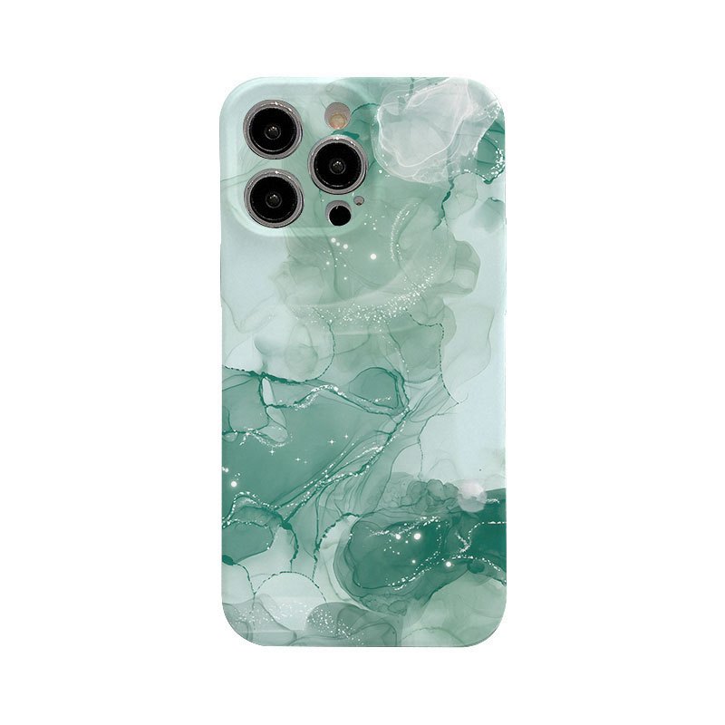 TEMU Phone Case - Green Flowy Marble Print Film Slim Phone Case, All-inclusive Shockproof Hard Case, Lens Protection, Phone Cover Suitable For Iphone