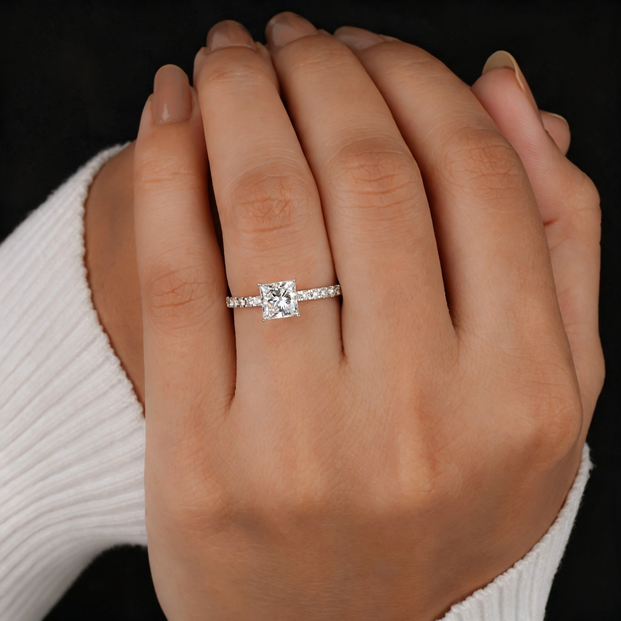 Brilliant Princess Cut Moissanite Ring in 925 Silver, Exquisite Gift