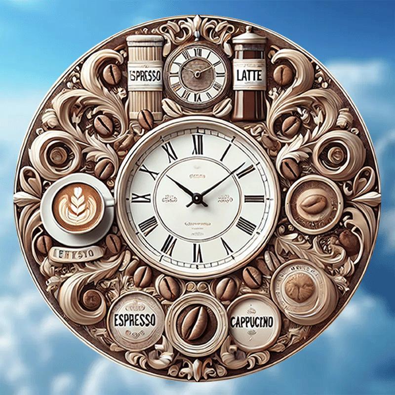 

8" Time Metal Wall Clock - - With Coffee, Espresso, Latte - Ideal For Home, Café, Bar, Dorm Decor - Perfect New Year Or Valentine's Gift, Coffee Bar Accessories, 2d, Room Decor