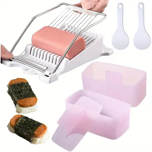 Making Rice Musubi With Formed Containers Onigiri Rice Press Mold 2-Pack Musubi Maker With Rice Paddle - Non ...