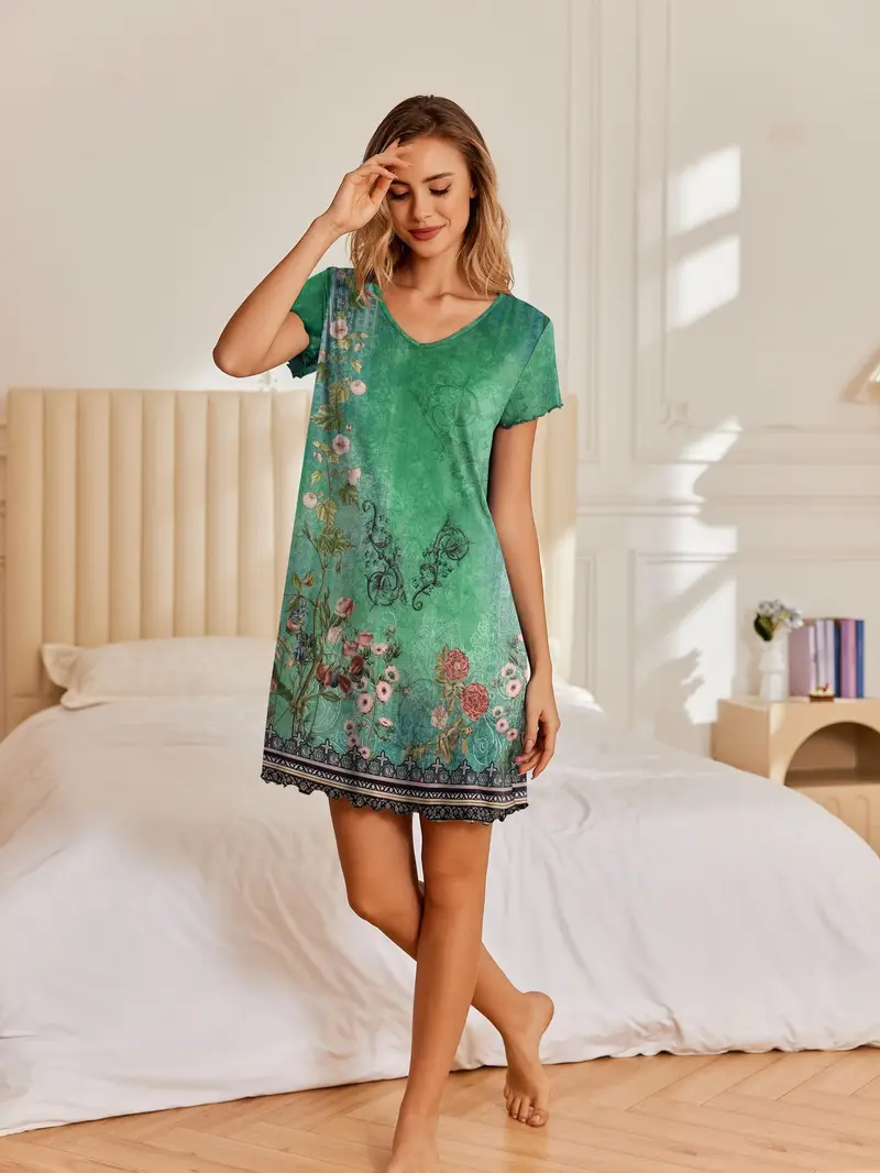elegant floral print womens nightgown comfy short sleeve v - Temu elegant floral print womens nightgown comfy short sleeve v - Temu