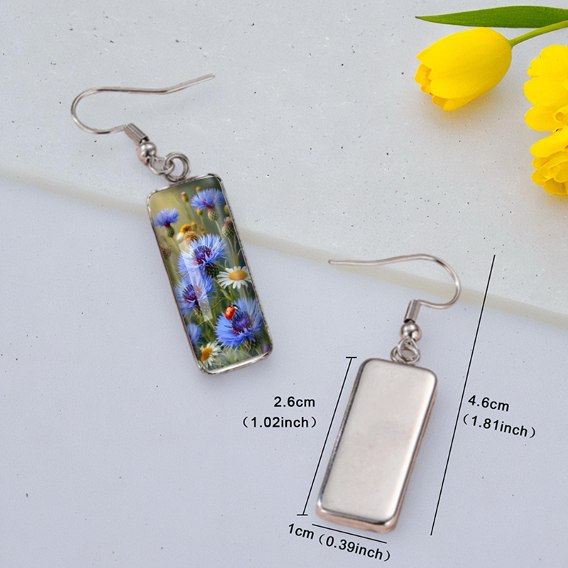 Fashionable Water Drop Earrings with Wheat Fields And Blue Flowers