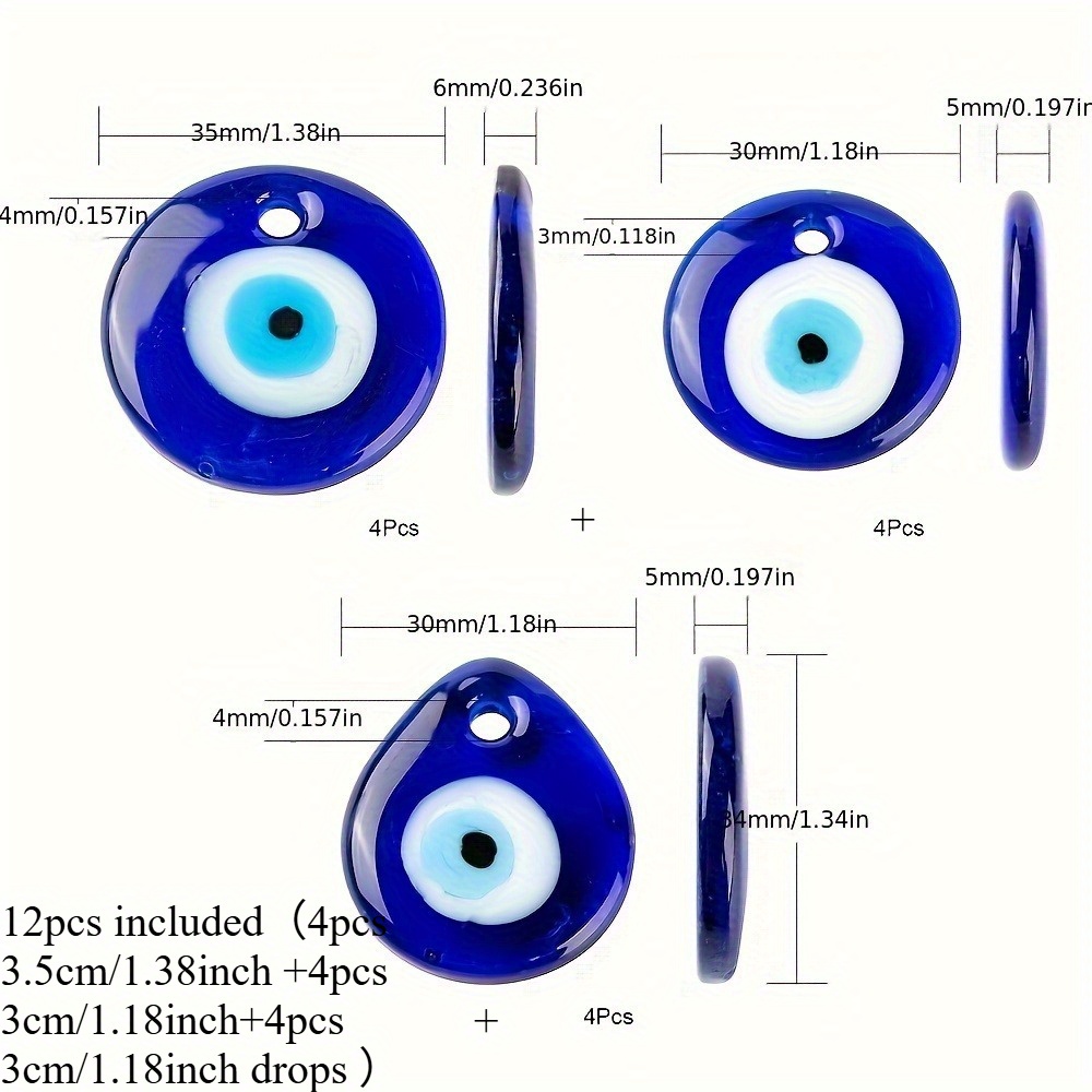 Image of 12pcs Round Teardrop Evil Eye Glass Beads, Transparent Turquoise Blue Glass Eyes, High Borosilicate Blue Glass Eyes, Jewelry For Diy Crafts