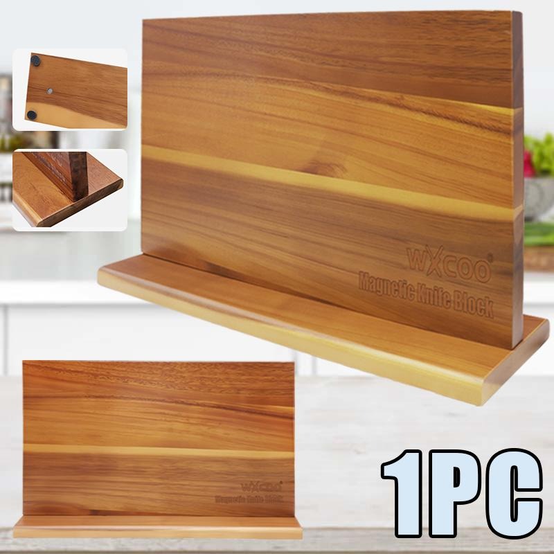 TEMU 1pc Home Kitchen Double-sided Wooden Magnetic Knife Block Holder Rack Household Gifts For Men High Quality No Drilling Storage Knife Holder With