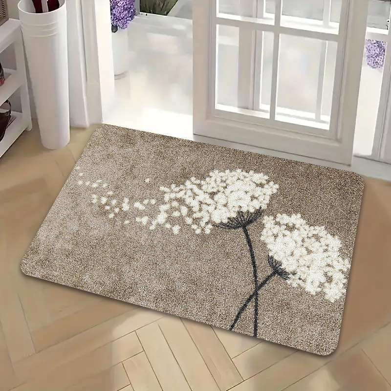 TEMU 1pc White Dandelion Seed Lightly Floating Easy Pattern Door Welcome Mat, Polyester Non-slip Mat, Machine Washable, Easy To Clean, Suitable For