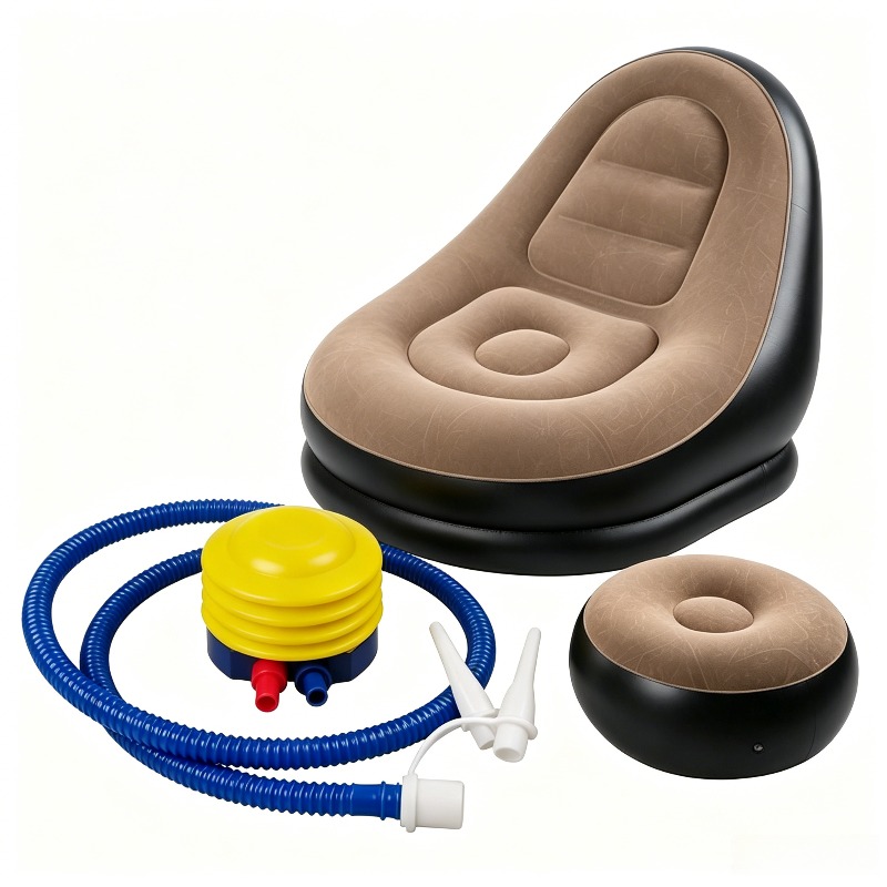 Portable 2pcs Inflatable Sofa Set With Pump Soft Flocked Lazy Lounger For Outdoor Patio