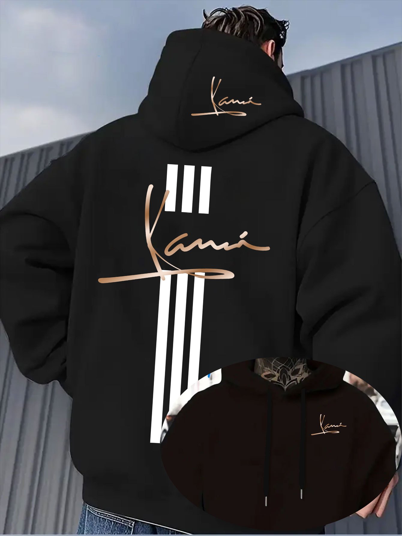 lässiger kapuzenpullover für herren,   in vergoldeten pinselstrichen:     des   luxus – elastischer stoff, kängurutaschen, langarm-pullover mit normaler passform für herbst/winter, maschinenwaschbar, saisonale kleidung