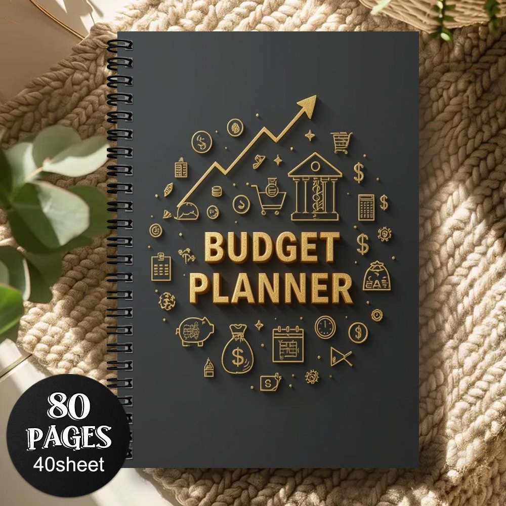 TEMU 1 Golden Budget Planner Spiral Notebook - Financial Organizer And Expense With Money Icons For Home And Office Use, Money Clip