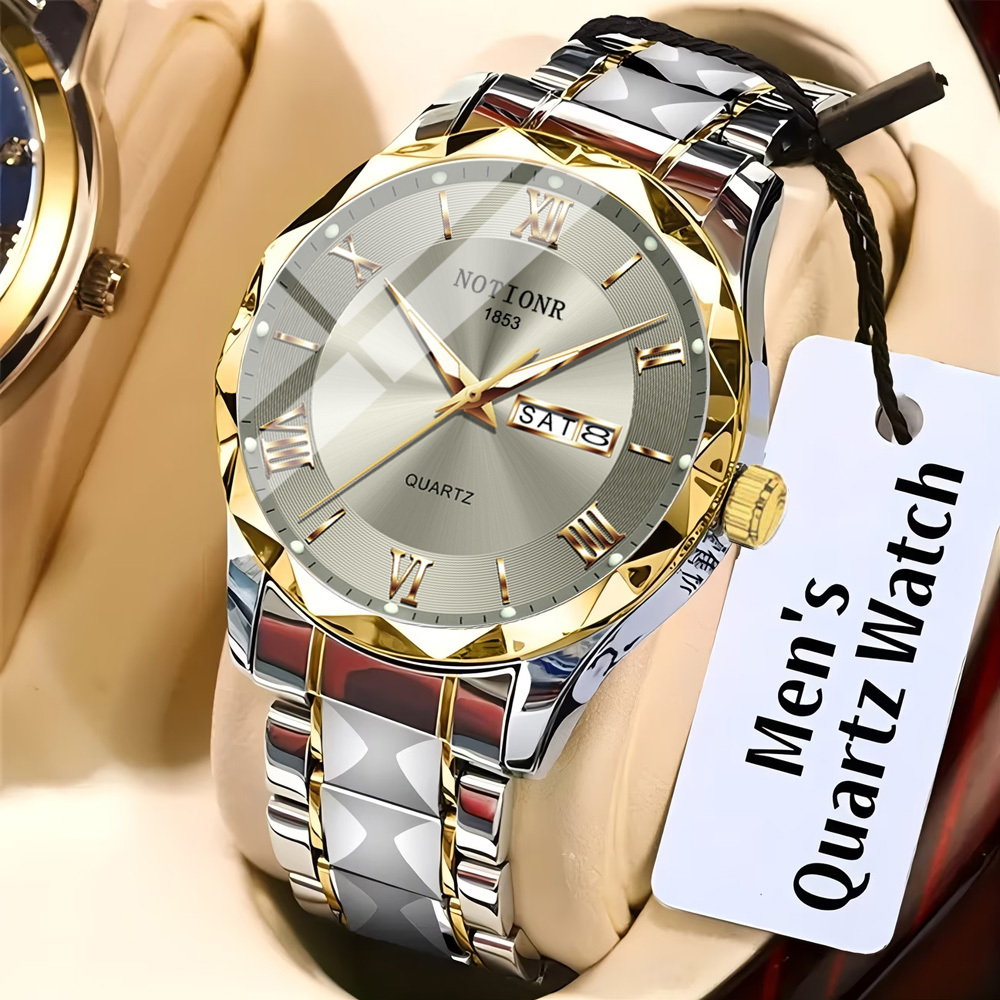 TEMU 1 Luxury Quartz Men's Watch With Stainless Steel Strap, Sports Casual Business , Elegant Watch For Men, Watch For Men/women, Elegant Watch For
