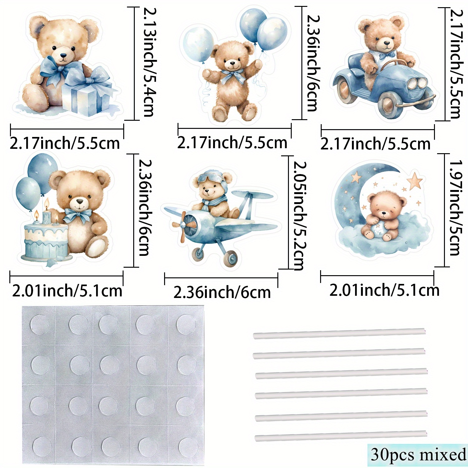 Image of 30pcs Cartoon Balloon For Bear Cupcake Toppers Blue For Bear Topper For Bear Themed Celebration Birthday Party Cupcake Decoration Supplies