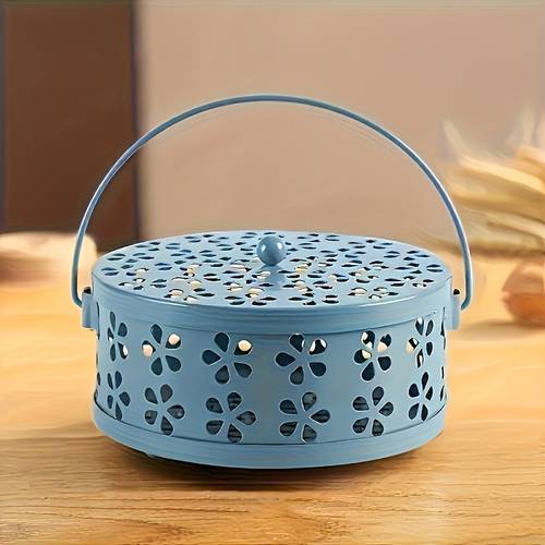 1pc vintage creative faux metal mosquito coil holder with handle lid design floral cut out decoration convenient incense holder suitable for bedrooms courtyards outdoors camping stove tray vintage mosquito net random color halloween gift