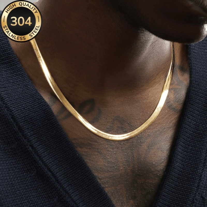 TEMU Men's 4mm Golden Snake Chain | Fashion Men's Necklace | Trendy Clavicle Chain | Gift For Dad Boyfriend, Fashionable Cool Men's Jewelry