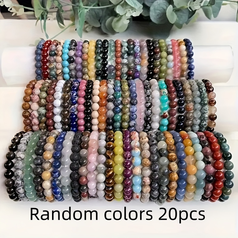 TEMU Random Colors 20pcs Exquisite Glass Bead Elastic Bracelet Set, Colorful Bracelets With 8mm Round Beads Design, Suitable For Men And Women' Wear,