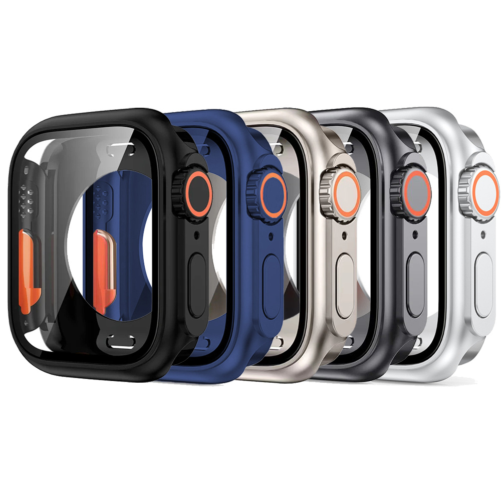 Image of 5pcs Built-in Tempered Glass Screen Protector + Cover For Watch 44mm 40mm 46mm 42mm 41mm 45mm 42mm 38mm 49mm, Full Coverage Case Compatible With Iwatch Series 11 10 6 5 4 3 Se