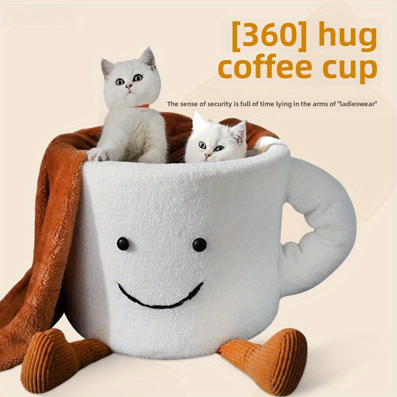 memory foam cat bed coffee cup shaped cozy pet bed with plush polyester warm winter snuggle cave for cats cute cat cave for indoor cats 360 hugging design cozy cat hideout whimsical pet bed memory   pet beds for cats Product details 0