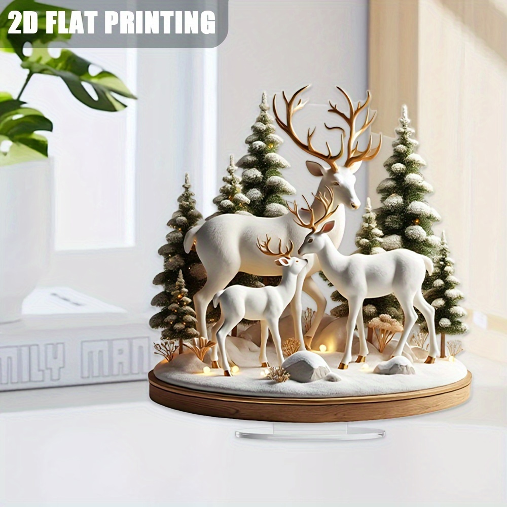 

1pc Art Deco Acrylic Deer Figurine With Snowy Scene - Room Decor, No Electricity Needed, Ideal For Christmas And Holiday Display, Deer Home Decor, Decorative