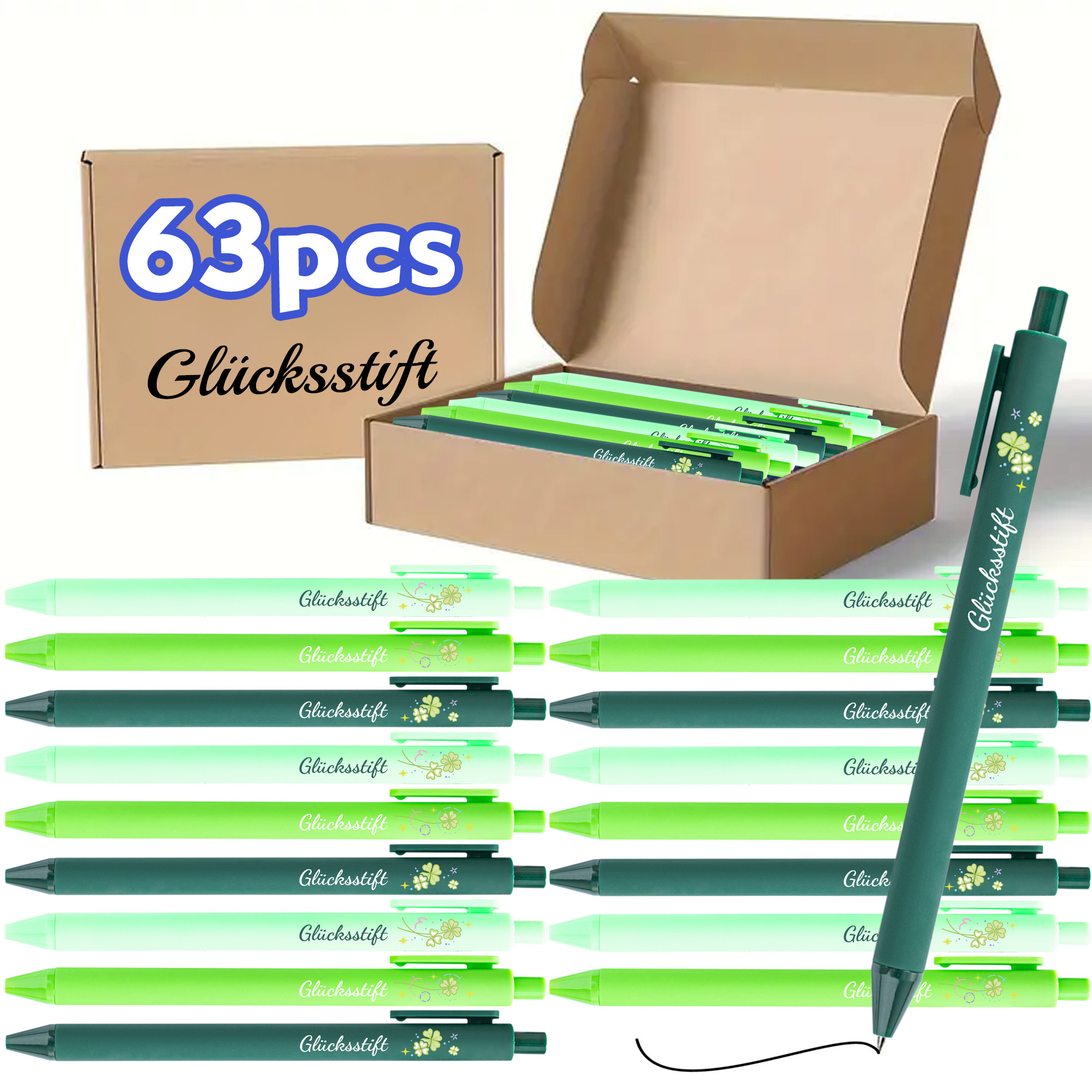 Image of 63pcs Pens | Engraved German Motivational Quotes, Black Ink, Employee Appreciation, Perfect Gift For , Volunteer Nurse, Valentine's Day/easter Gifts, Retractable, Plastic, Medium Point, Ergonomic