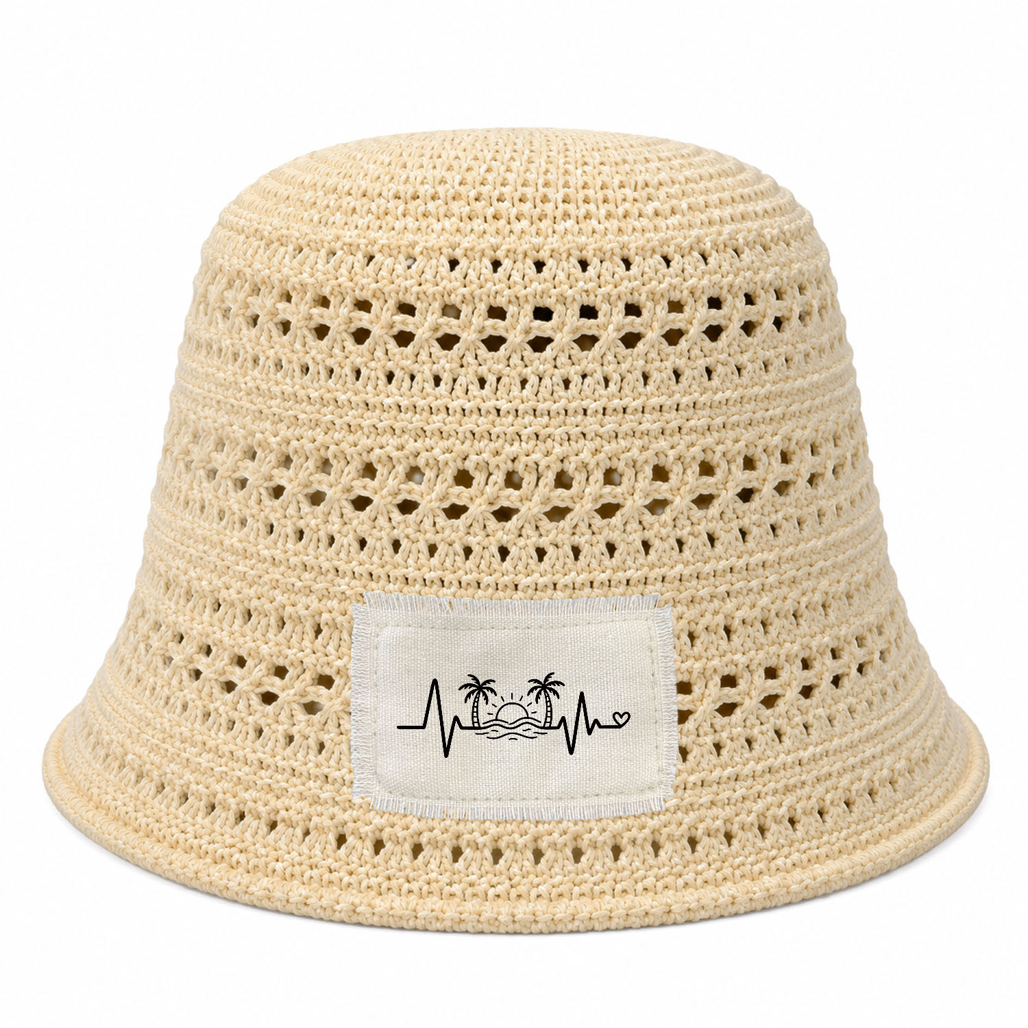 TEMU A Hollow-out Bucket Hat Featuring A "summer Ecg Heartbeat Lines" Print, Lightweight And Cool With A Breathable Hollow-out Design. In Multiple