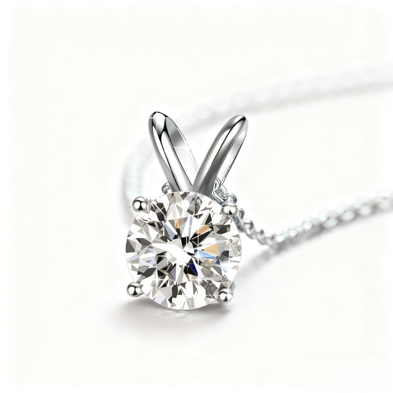 Image of This Pendant Necklace Features A 4-prong Setting With Moissanite In 1/2/3/5 Carats, From 925 Sterling Silver. Perfect For Daily Use, Special Occasions Like Weddings And Banquets