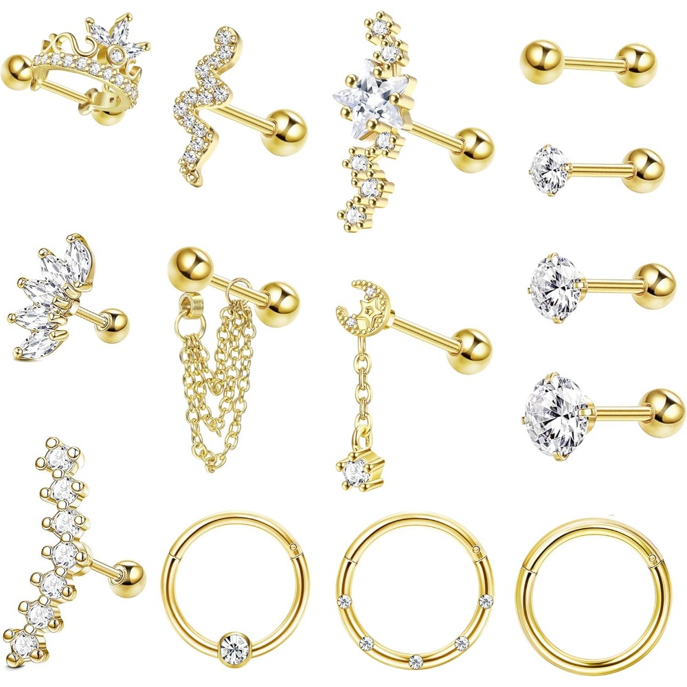 Image of Hypoallergenic Stainless Steel Cartilage Earrings For Multiple Piercing Daith Conch Tragus Helix | Synthetic Zirconia Accents, For Daily And Party Occasions, Brand: Milacolato