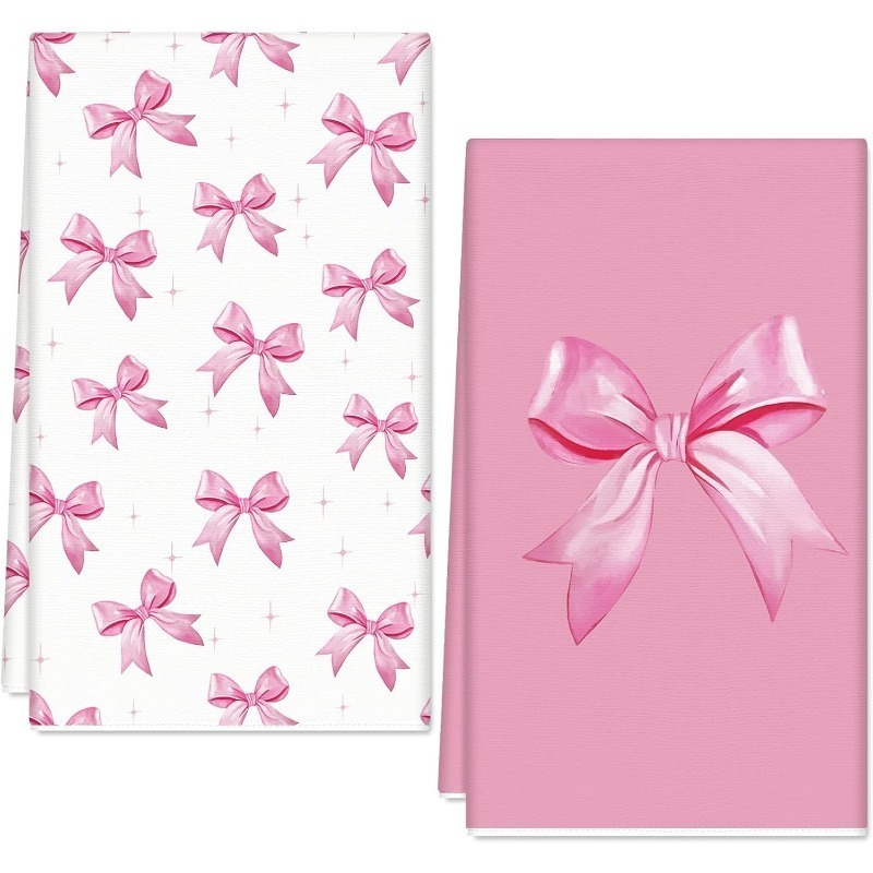 

2pcs Polyester Kitchen Towels, 18x26", Pink & - Ideal For Valentine's Day & Bridal Showers, Machine Washable Dish Towels