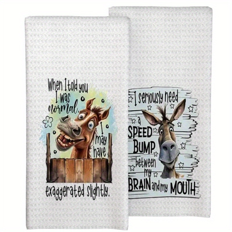 

2pcs Modern Donkey-themed Polyester Kitchen Towels, Super Soft, Quick-dry, , Machine Washable, Space Motif, Woven Oblong Dish Cloths For Drying & Washing Dishes