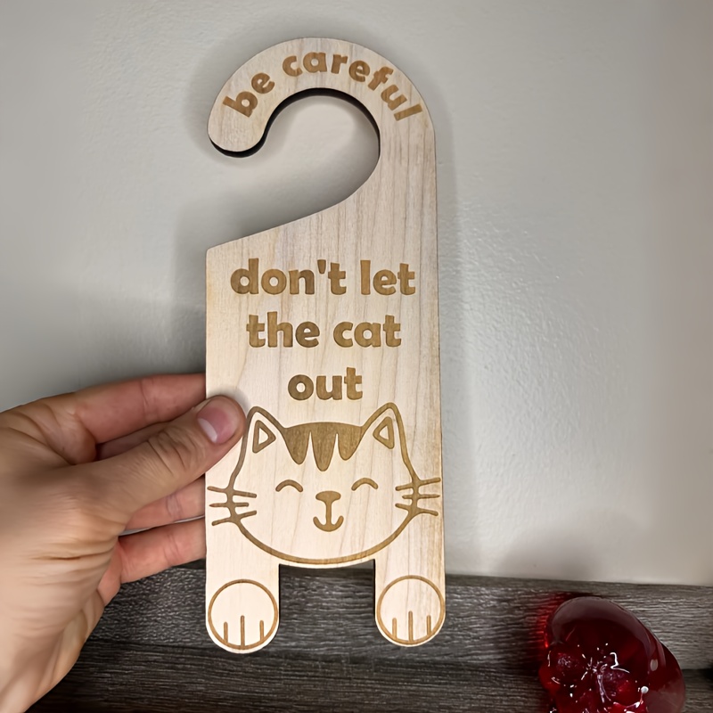 TEMU 2d Flat, Bohemian Cat-shaped "do Not Let The Cat Out" Door Hanger Sign - Artificial Wood Warning Plaque Suitable For,, Cat Door Decoration,