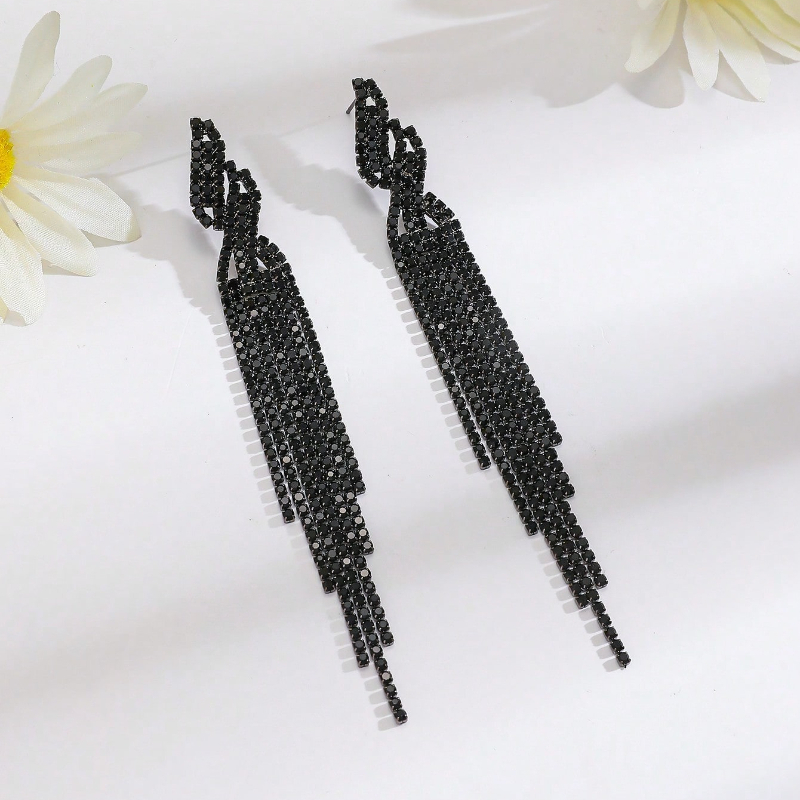 TEMU 1 Paire de Boucles d'Oreilles Longues à Franges Ultra-Pailletées Entièrement en Strass, Adaptées des Femmes