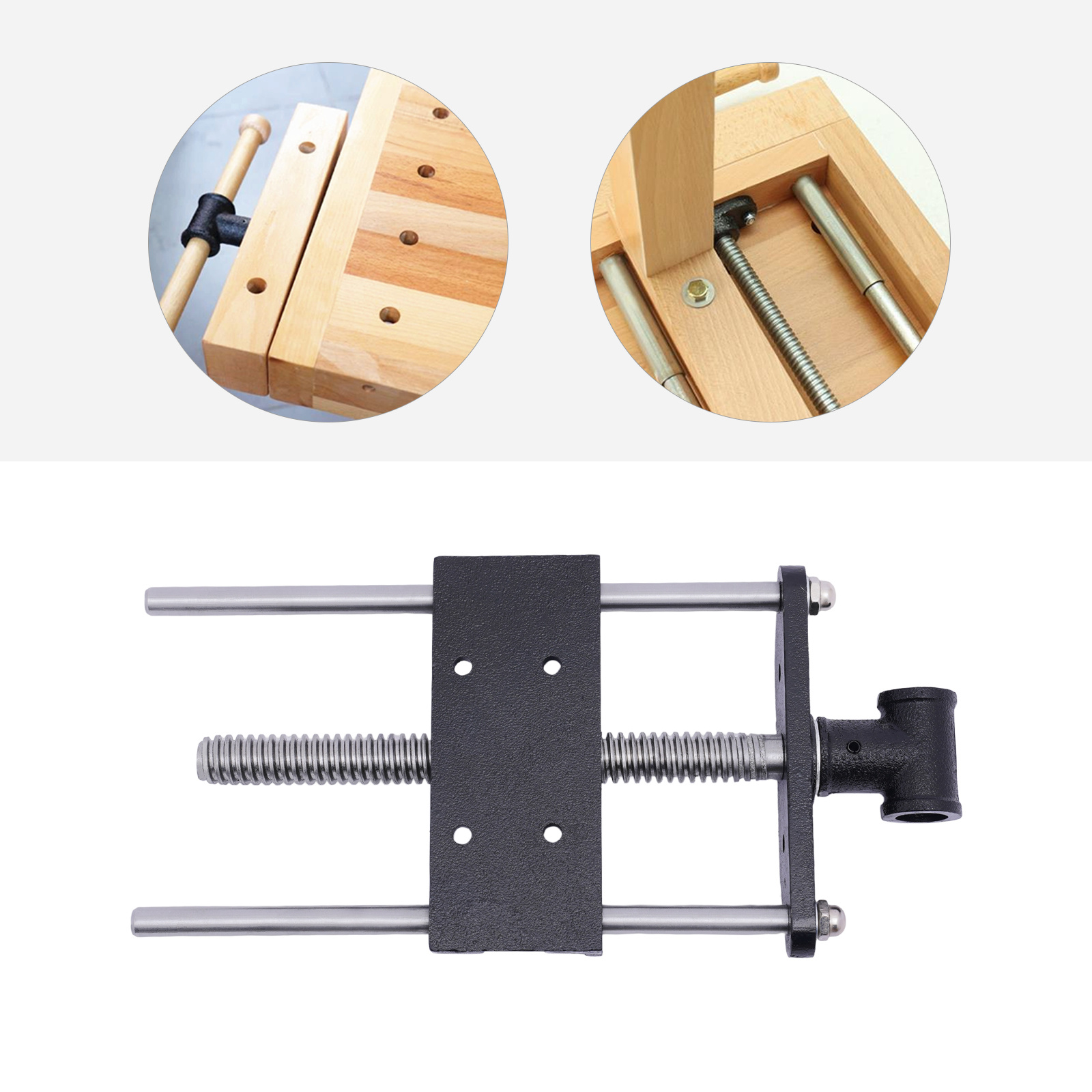 7 Inch Drill Vice, Heavy Duty Cast Iron Bench Clamp 14.6in, Adjustable Grip For Woodworking Milling Machine, 0.9in Screw Rust Proof Black, Sturdy Workshop Tool