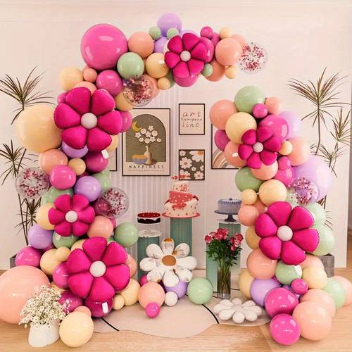 kit de 128 pièces pour guirlande de ballons marguerites colorées - idéal pour , les enterrements de vie de fille, les baptêmes, les fêtes de du sexe, les anniversaires et les toiles de fond de fête danniversaire