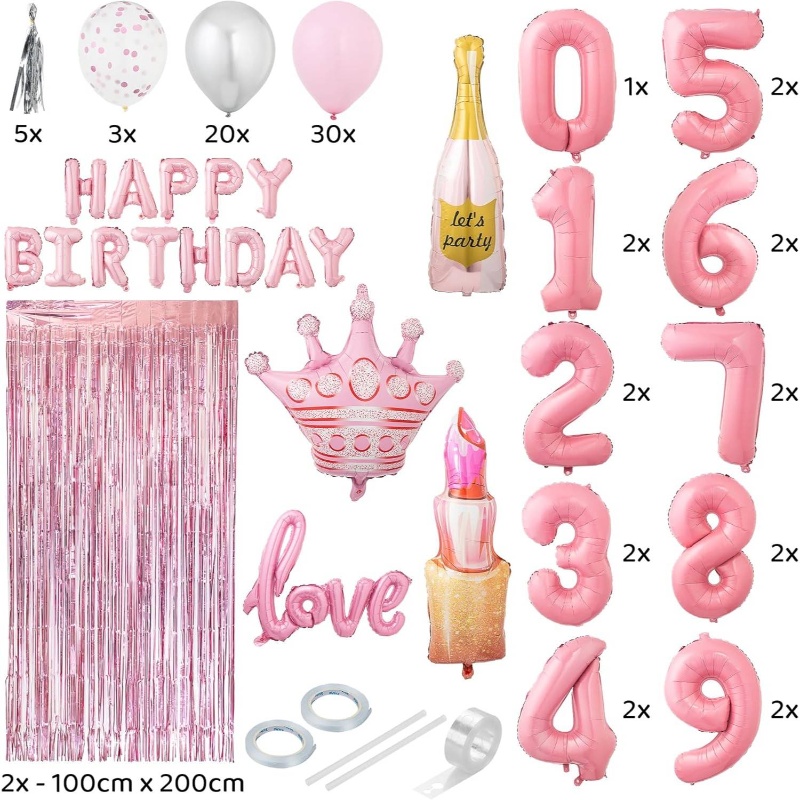 89pc pink birthday balloon set visual