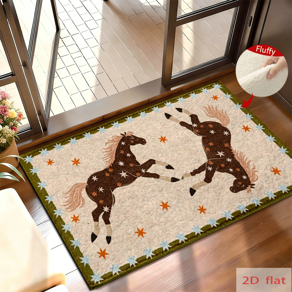 TEMU 1pc Vintage Horse Pattern Bathroom Mat, Made Of Faux Cashmere Material. A Non-slip Entry Mat And Welcome Mat, Washable, Suitable For , Kitchens,