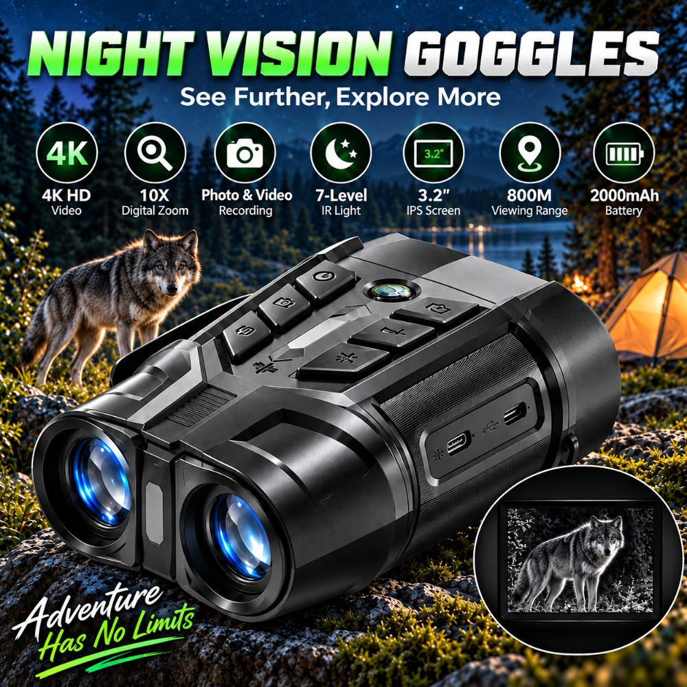 Image of 4k Night Vision Binoculars With 3.2' Ips Screen, Night Vision Camera For Photo Video Recording, Night Vision 10x Zoom, Viewing Range, 2000mah Battery, Christmas Gift For Men