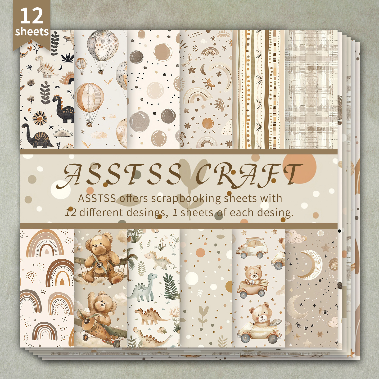 TEMU 12-sheet Asstss 6*6-inch Scrapbooking Paper Pad, Earth- Warm Style Backing Paper Supplies, Heavyweight Cardstock For Journaling, Collage Art,