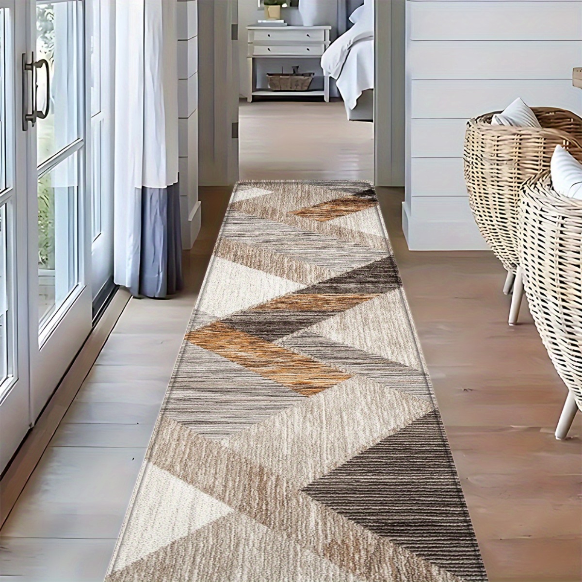 TEMU 1pc European Brown Grey White Serrated Geometric Pattern, Multi-scene Suitable Home Decor, Daily Or Festive Atmosphere Decoration, Bathroom