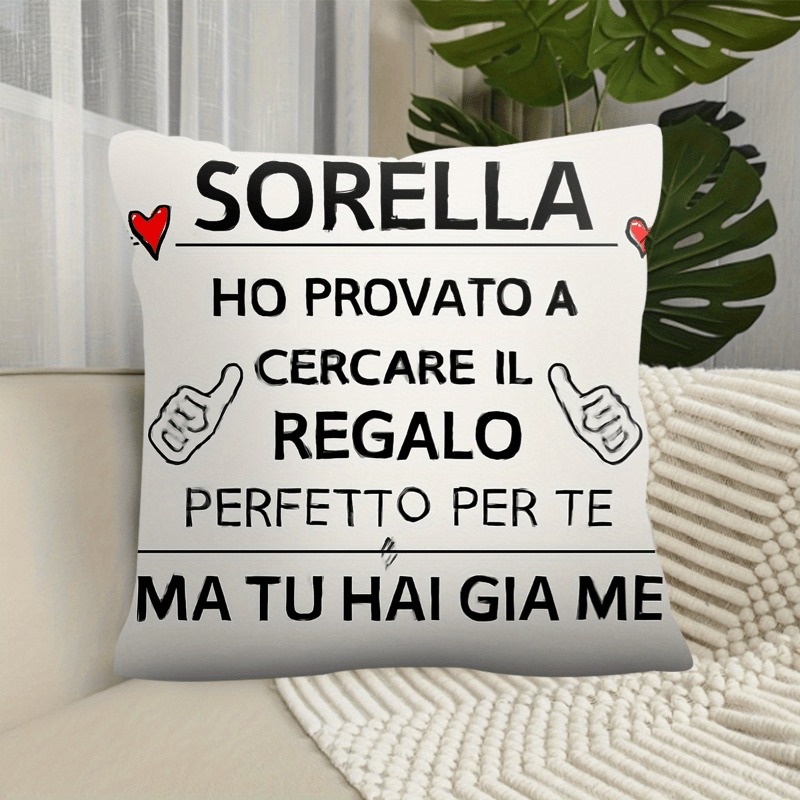 TEMU 2D Flat - 1 2D Flat con stampa, sorelle italiane, amicizia, , bilingue con citazione di sorelle (-inglese) con motivo a cuore e amore, chiusura