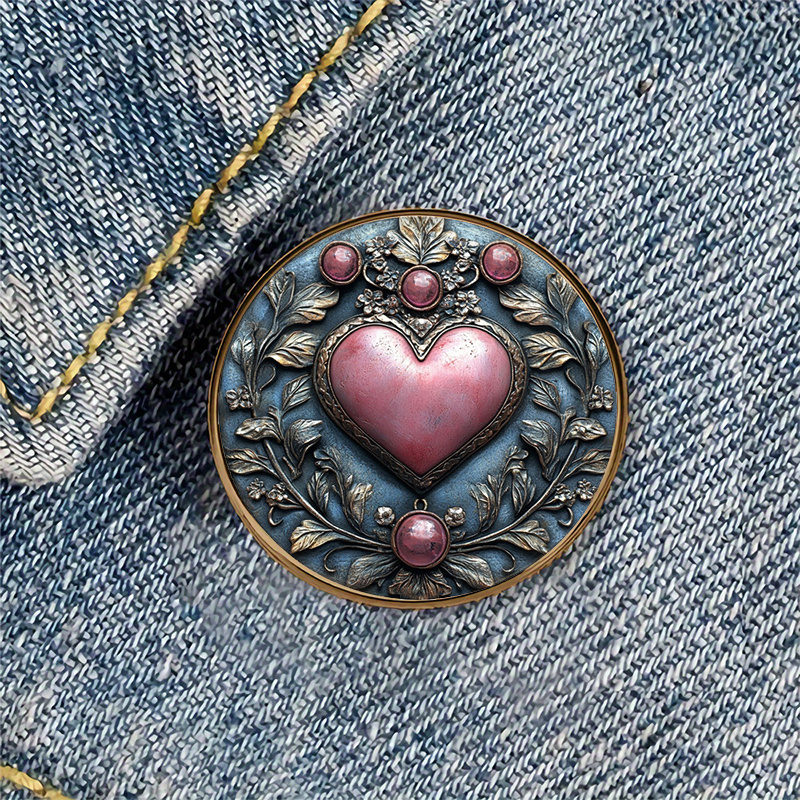 TEMU 1pc Heart-themed Floral Round Brooch Badge For Backpacks, Hats, Clothes, Shoes, And Boots Decoration - Exquisite & Durable Fashion Accessory
