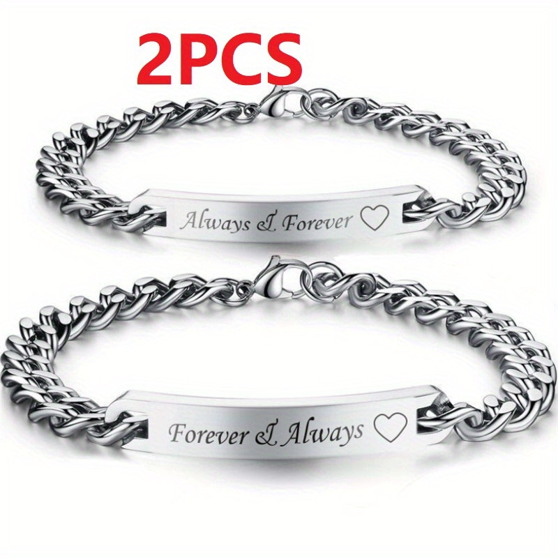 TEMU 2pcs Retro Men's And Women's Fashion Couple Bracelet Set Jewelry Accessories